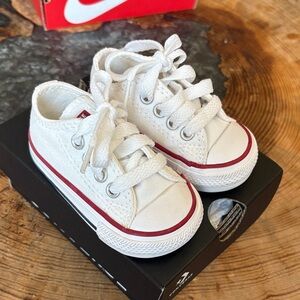 Converse Kids White Canvas Sneakers with Red Trim